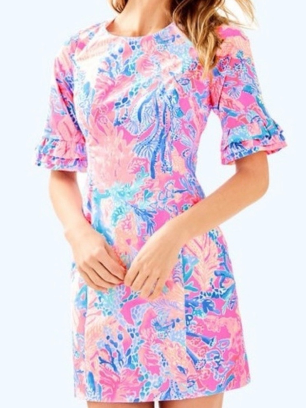Lilly Pulitzer Pink and Blue Floral Fiesta Stretch Dress
